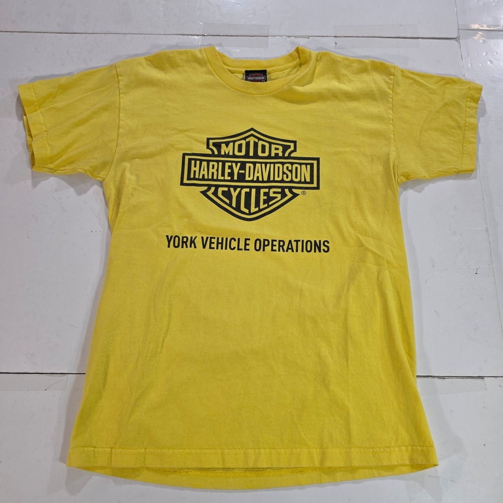 Vtg 90s Harley Davidson York Vehicle Operations Safety T-Shirt Yellow Mens L USA